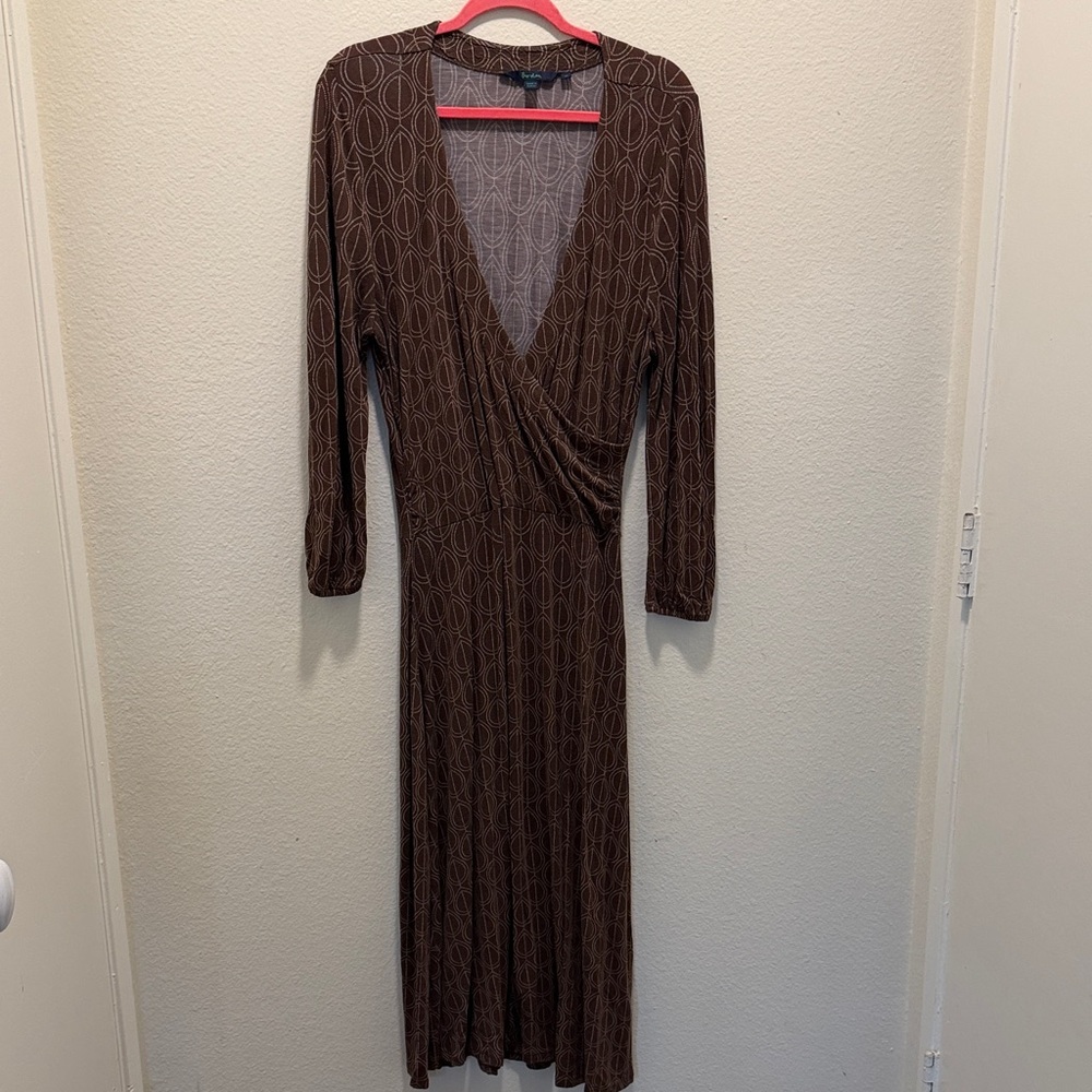 Boden Brown Patterned Long Sleeve Dress Sz: 14L
